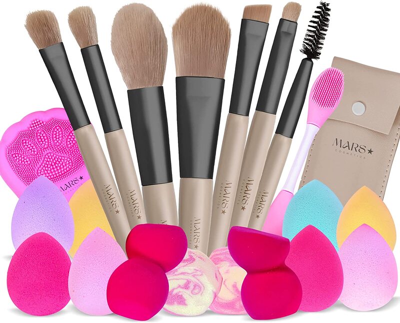 Mars Cosmetics Complete Makeup Kit for All Makeup Needs. Dulhan Makeup Kit for Foundation BB Cream Eye Shadow & more. All in One Makeup Kit for Beginners & Amateurs. 7 Brushes & 12 Sponges